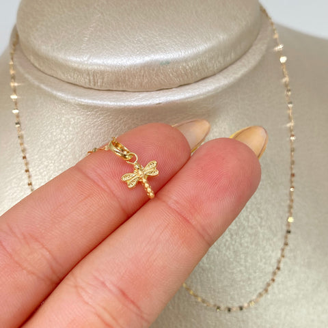 Set Cadena ● Crispeta + Dije Libelula Oro amarillo 18k 0,62 Gr / 1 mm / 45 Cm †