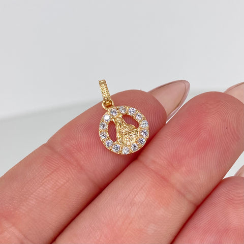 Dije Sagrado Corazon Jesus Circones Blancos Oro amarillo 0,78 Gr / 1,7 Cm †