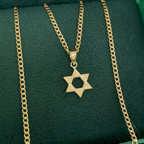 Set Cadena ● Cubana + Dije Estrella David Oro amarillo 18k 2,08 Gr / 2 mm / 45 Cm *