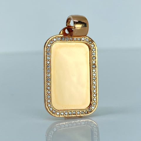 Dije Placa Regtangular Circones Blancos Oro rosa 18k 6 Gr / 3,6 Cm  *