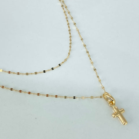 Set Cadena ● Crispeta + Dije Cruz Oro amarillo 18k 0,7 Gr / 1 mm / 50 Cm *
