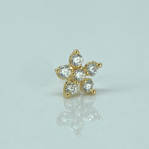Piercing Flor Circones Blancos / Oro Amarillo 18k (Joya) / 0,42gr / 1.1cm / (Oreja) *