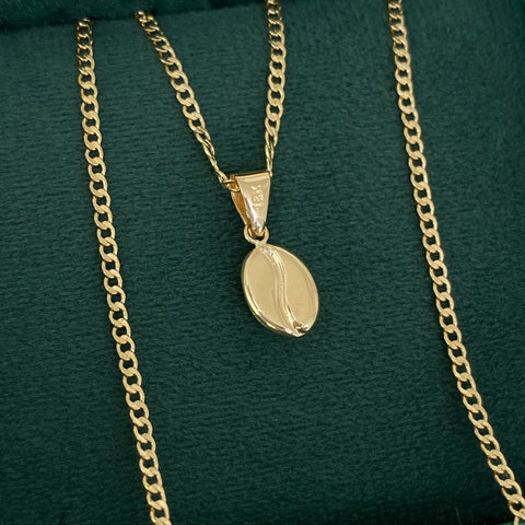 Set Cadena ● Cubana + Dije Grano Cafe Oro amarillo 18k 2,36 Gr / 2 mm / 50 Cm *