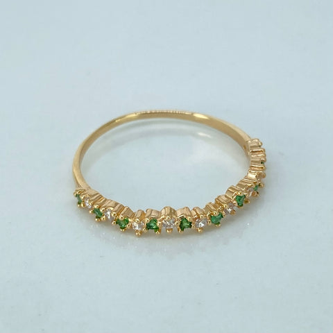 Anillo Circones Blancos Verdes Oro amarillo / Talla 6 3/4 / 1,12 Gr †