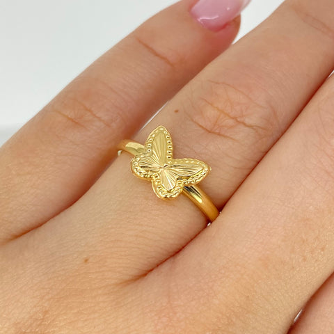 Anillo Mariposa Diamantada Oro amarillo 18k / Talla 7 1/2 / 1,38 Gr †