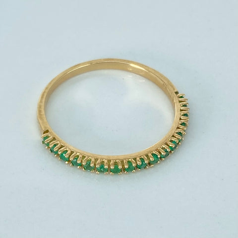 Anillo Churumbela 17 Esmeraldas 0.16 CT Oro amarillo 18k / Talla 7 1/2 / 1,52 Gr *