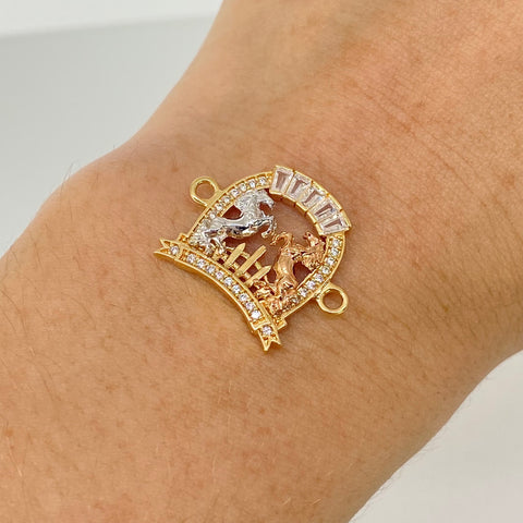 Herraje Herradura Caballos Circones Blancos  Tres oros 18k 2,7 Gr / 2,2 Cm †