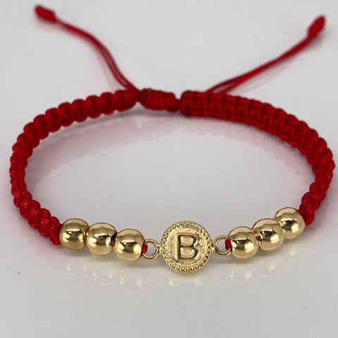 Pulsera tejida Herraje Letra B / BL 6uni 5mm / Hilo Rojo Oro amarillo 18k 1,4 Gr *