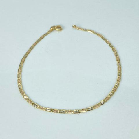 Pulso ● Escalera Plana Diamantada Tres oros 18k +1 / 1,45 Gr / 2 mm / 19,5 Cm *