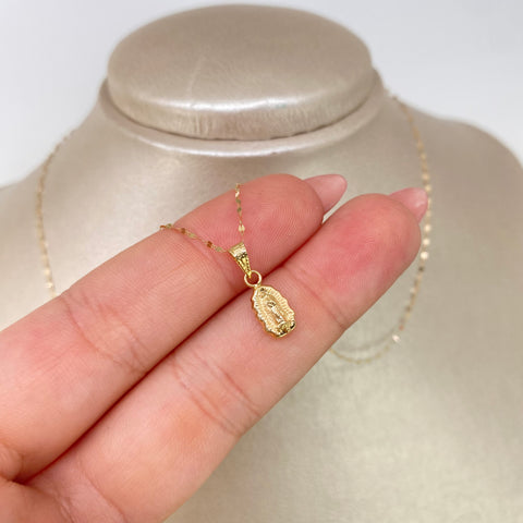 Set Cadena ● Crispeta + Dije Virgen Guadalupe Oro amarillo 18k 0,6 Gr / 1 mm / 45 Cm *