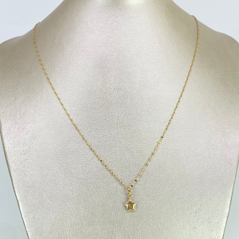 Set Cadena ● Flor Espejo + Dije Estrella Oro amarillo 18k 1,28 Gr / 1,1 mm / 50 Cm *