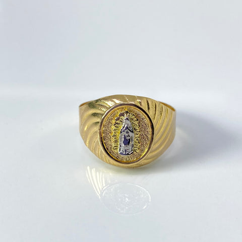 Anillo Contorno Virgen Guadalupe Oro amarillo y Oro blanco 18k / Talla 10 1/2 / 3,52 Gr *
