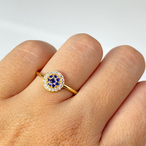 Anillo Circulo Circones Blancos Y Azules Oro amarillo 18k / Talla 7 / 2,0 Gr †