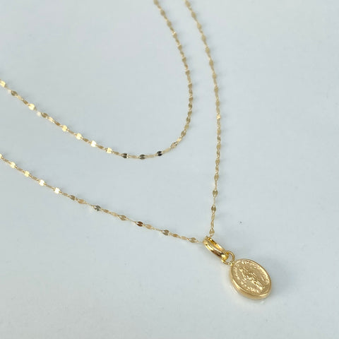 Set Cadena ● Crispeta + Dije Virgen Del Carmen Oro amarillo 18k 0,7 Gr / 1 mm / 50 Cm