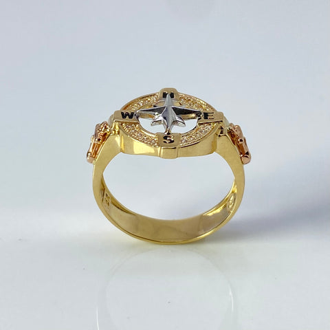 Anillo Brujula Circones Blancos Tres oros 18k / Talla 10 / 6,25 Gr *