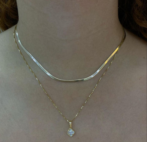 Cadena Italy Rolon + Trebol Blanco Oro amarillo 18k +3 / 2,17 Gr / 46 Cm