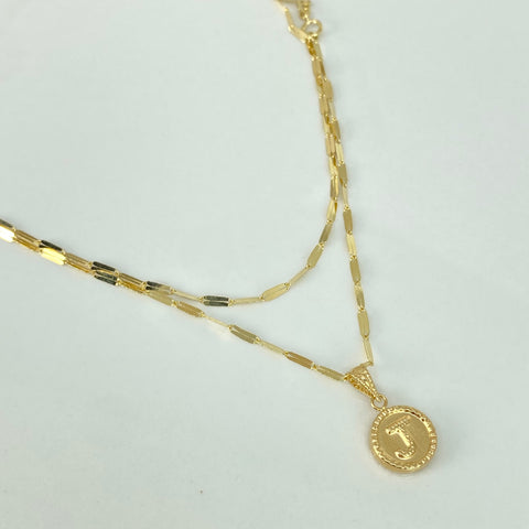 Set Cadena ● Flor Espejo + Dije Letra J Oro amarillo 18k 2,1 Gr / 1,7 mm / 45 Cm †