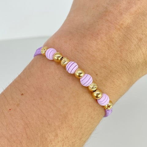 Pulsera tejida BD 4uni 5mm / BL 3uni 5mm / Hilo Lila Neoprenos Oro amarillo 18k 0,8 Gr *