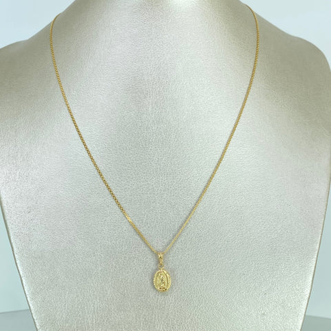 Set Cadena ● Mini China + Dije Guadalupe Oro amarillo 18k 2,43 Gr / 1,1 mm / 50 Cm *