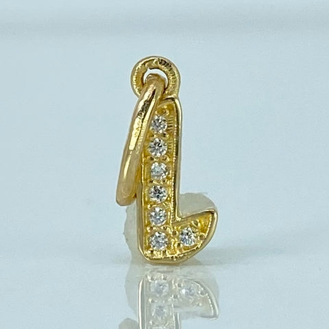 Dije Letra L Circones Blancos Oro amarillo 0,51 Gr / 1,7 Cm