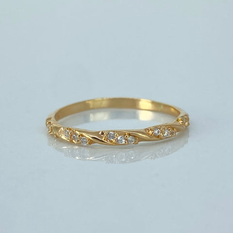 Anillo Lineas Cruzadas Circones Blancos Oro amarillo / Talla 6 / 1,12 Gr †