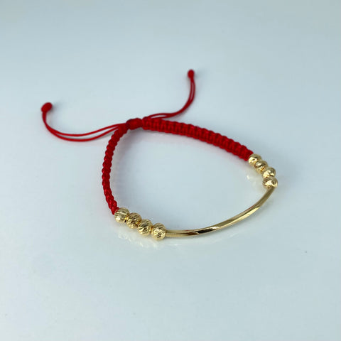 Pulsera tejida Herraje Melcocho / BD 8uni 6mm / Hilo Rojo Oro amarillo 1,07 Gr *