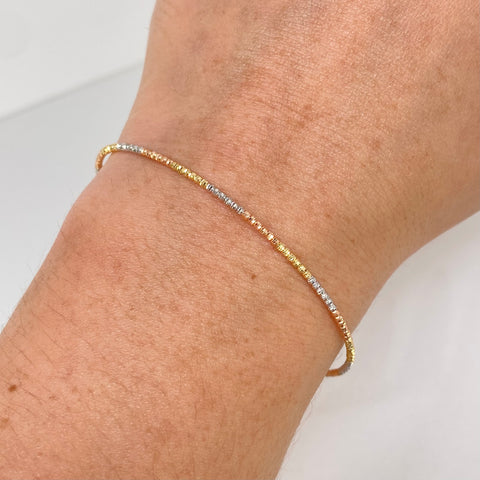 Pulso ● Bolas Diamantadas  Tres oros 18k +4 / 2,15 Gr / 1,5 mm / 18,2 Cm †