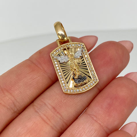 Dije Dije Placa San Miguel Arcangel Oro amarillo y Oro blanco 18k 4,60 Gr / 3 Cm *