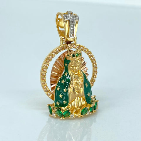Dije Virgen Guadalupe Circones Blancos Blancos Oro amarillo 18k 7,55 Gr / 3 Cm
