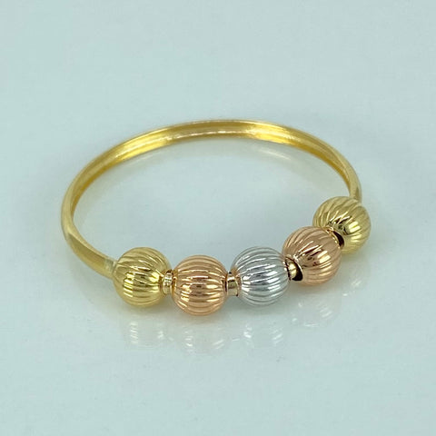 Anillo Bolas Diamantadas 4mm Tres oros 18k / Talla 7 1/2 / 0,95 Gr †