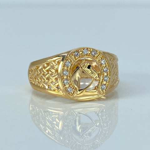 Anillo Caballo Circones Blancos Negro Oro amarillo / Talla 8 1/2 / 4,25 Gr