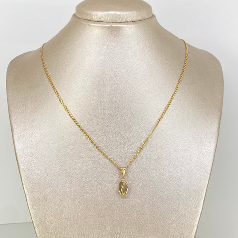 Set Cadena ● Cubana + Dije Grano Cafe Oro amarillo 18k 2,36 Gr / 2 mm / 50 Cm *