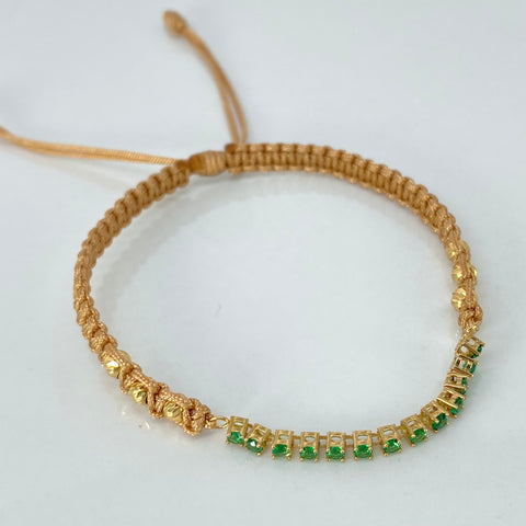 Pulsera tejida Herraje Circones Verdes / BD 6uni 3mm / Hilo Beige Oro amarillo 1,09 Gr *