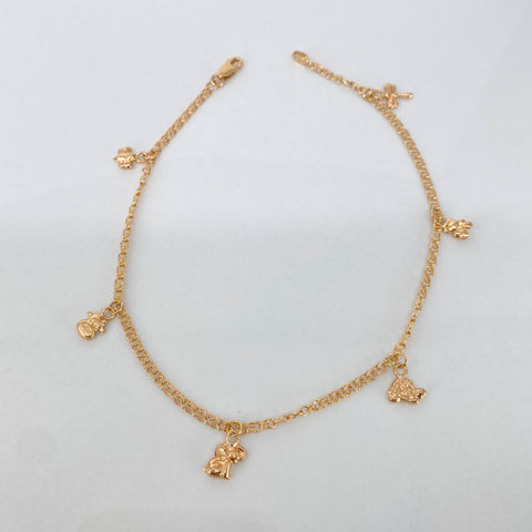 Tobillera Aro Seguido Dije Libelula/Oso/Tortuga/Elefante/Vaca/Mariposa Oro amarillo 3,70 Gr / 2,2 mm / 25,3 Cm *