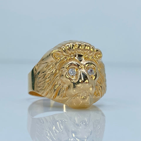 Anillo Cara León Circones Blancos Oro amarillo 18k / Talla 12 3/4 / 4,9 Gr