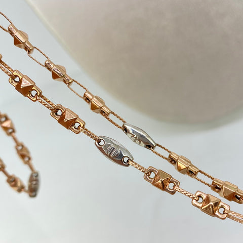 Cadena Rustica Eslabones Rombos Tornillos Oro blanco y Oro rosa 18k 9,22 Gr / 4 mm / 45 Cm *