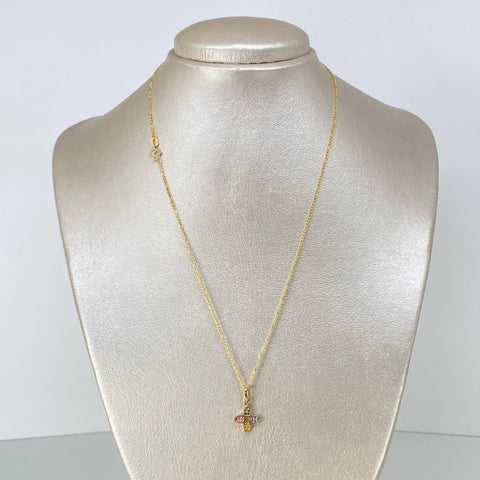 Set Cadena ● Tres Por Uno + Dije Flor Circones Blancos Oro amarillo 18k 1,9 Gr / 1,2 mm / 45 Cm *
