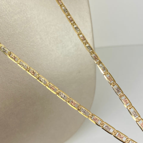 Cadena ● Escalera Plana Diamantada Tres oros 18k 18,35 Gr / 3,8 mm / 60 Cm *
