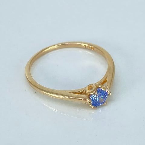 Anillo Solitario Circon Azul Oro amarillo / Talla 5 1/2 / 1,61 Gr