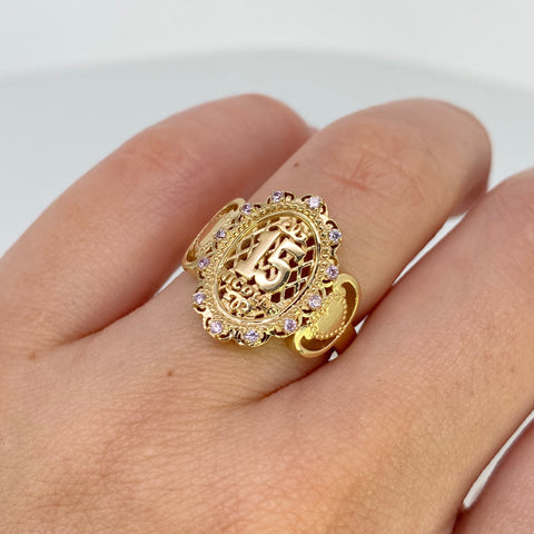Anillo 15 Años POR FABRICACIÓN Oro amarillo 18k / Talla 6 1/4 / 6,76 Gr *