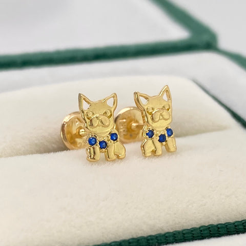 Topos Perro Circones Azul Oro amarillo 18k 1,10 Gr / 8,1 mm