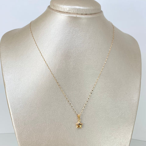Set Cadena ● Crispeta + Dije Estrella Oro amarillo 18k 0,6 Gr / 1 mm / 45 Cm †