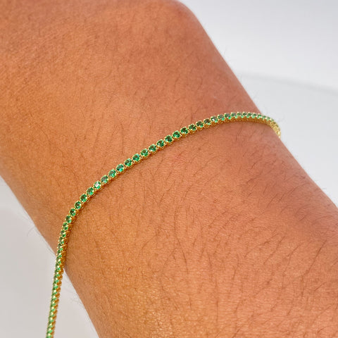 Pulso ● Mini Tennis Circones Verdes Oro amarillo 18k +4 / 1,55 Gr / 1,5 mm / 17,7 Cm †