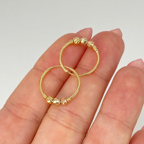 Candongas Imperdibles Bolas Diamantadas 3mm Tres oros 18k 1,2 Gr / 1,7 Cm *