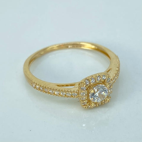 Anillo Solitario Circones Blancos Oro amarillo / Talla 7 1/4 / 2,2 Gr