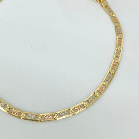 Pulso ● Escalera Plana Diamantado Tres oros 18k +1 / 3,47 Gr / 2,8 mm / 19 Cm *