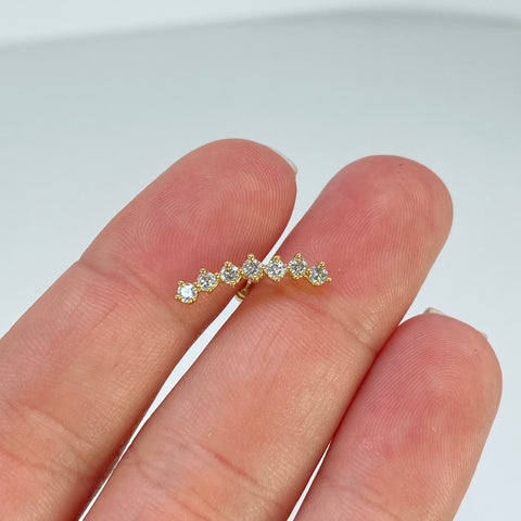 Piercing Linea Curva Circones Blancos / Oro Amarillo 18k (Joya) / 0,80 gr / 16,4 mm / (Oreja) *