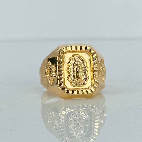 Anillo Sello Virgen Guadalupe Estrella David Oro amarillo 18k / Talla 12 / 3,55 Gr *