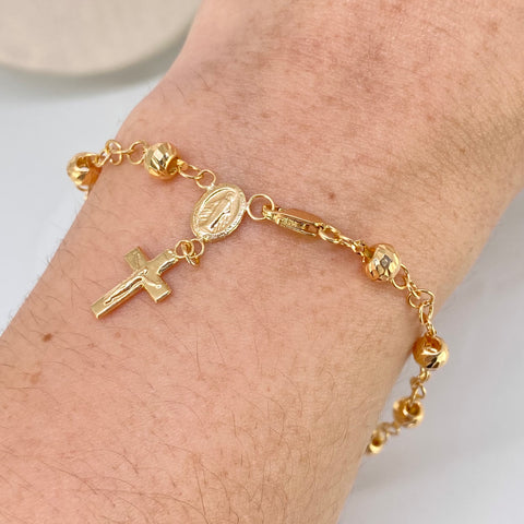 Pulso Denario Virgen Milagrosa Bolas Diamantadas 5mm Oro amarillo +1 / 3,63 Gr / 19,3 Cm †