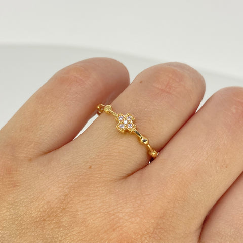 Anillo Cruz Circones Blancos Bolas Oro amarillo 18k / Talla 6 1/2 / 1,81 Gr *